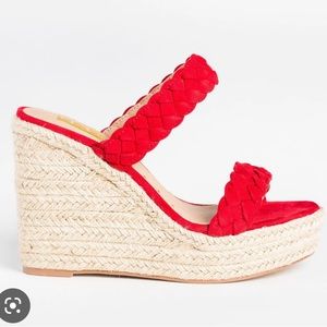 Braided red suede espadrilles wedges